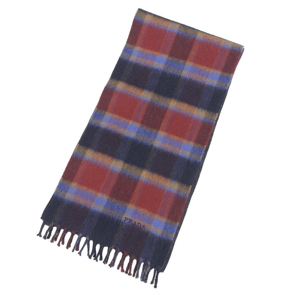PRADA (Prada) 2020 model, 100% cashmere, check pattern, logo embroidery, frin...
